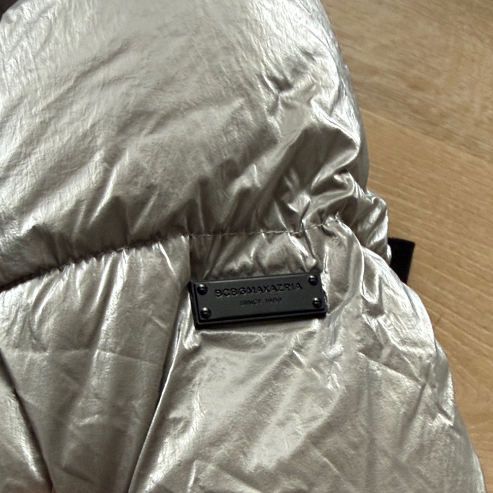 BCBGMaxAzria Metallic Silver Hooded Puffer Coat - Picture 5 of 5